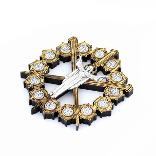 Cuadro Vía Crucis redondo en madera de olivo 11x12 cm