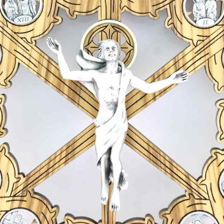 Cuadro Vía Crucis redondo de madera de olivo  26x28 cm