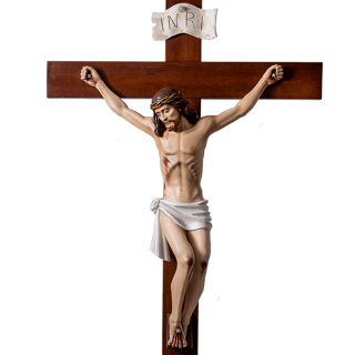 Crucifijo de resina con cruz de madera 90 cm