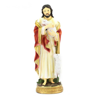Jesus Good Shepherd colored resin statue 20 cm