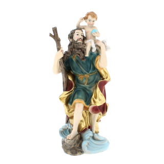 Saint Christopher statue in colored resin 31,5 cm