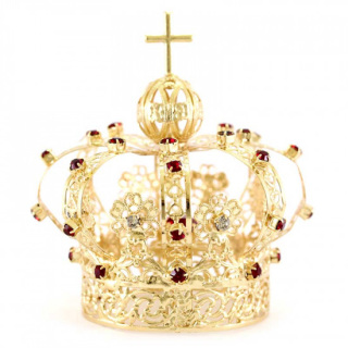 Crown for statue in metal with red rhinestones Diameter 4 cm