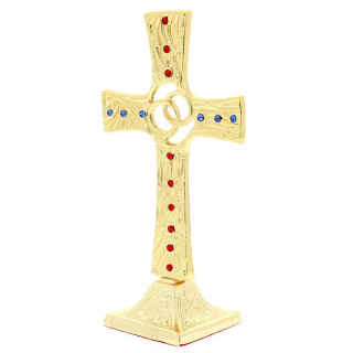 Cross with wedding ring gold-plated brass 25cm