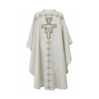Casulla Franciscana cruz y adornos cáñamo de lino Chorus