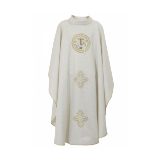 Casulla Franciscana Escudo con cruces cáñamo lino Chorus