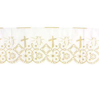Puntilla para mantel de altar sangallo blanco lamé dorato 22 cm