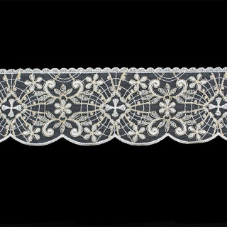 Puntilla para mantel de altar Cruces y Flores sobre tul 8 cm