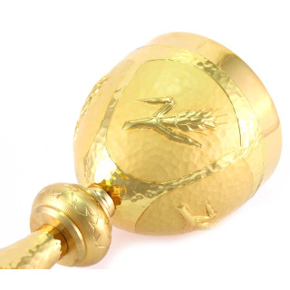 Calice ottone dorato cesellato simboli liturgici 22 cm