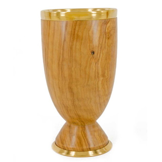 Olive Wood Chalice Metal Cup 15.5 cm