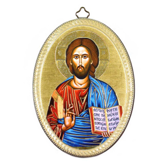 Wooden Oval Image Christ with open book 10x15 cm