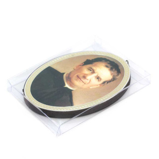 Cuadro ovalado San Juan Bosco grabado en madera 10x15 cm