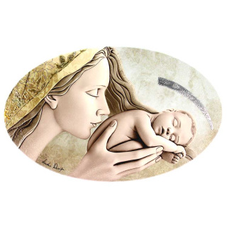Cuadro Maternidad ovalada decoraciones de plata  37x23 cm