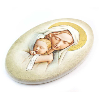 Cuadro Virgen con Niño con plateado 37x23 cm