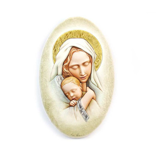 Cuadro Virgen con Niño con plateado 37x23 cm