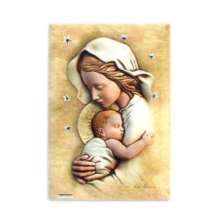 Cuadro Virgen con Niño y estrellitas plateadas 36x25 cm