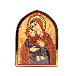 Cuadro Virgen con Niño madera cúpula 5,5x7,5 cm