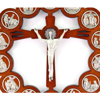 Crucifijo redondo Vía Crucis madera 20 cm