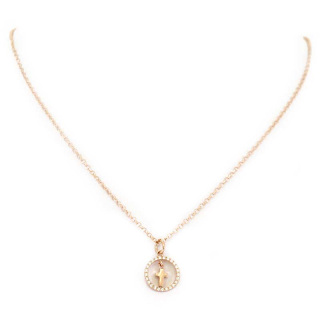 Pendente argento ramato croce in cerchio con strass