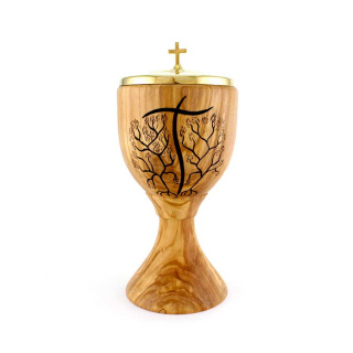 Olive Wood CIborium Cross Branches 23 cm