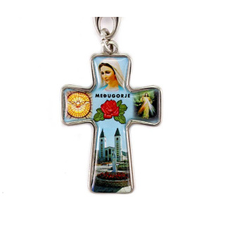 Llavero Cruz Virgen de Medjugorje 3x10 cm