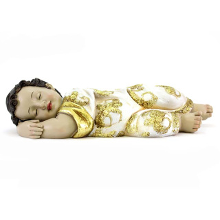 Niño Jesús durmiente en resina con vestido dorado 31,5 cm