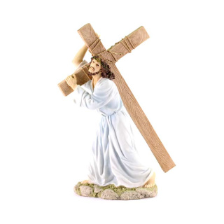 Jesus Carrying the Cross Colored Resin Statue 30 cm