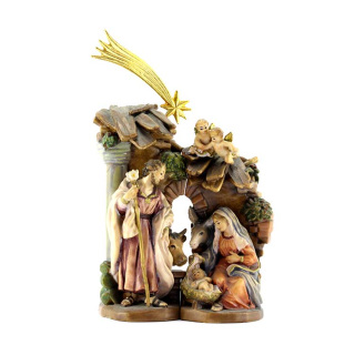 Painted Wood Nativity 14 cm