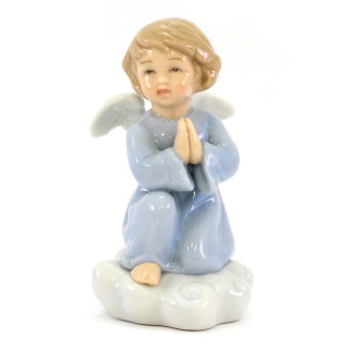Colored Porcelain Blue Angel on a Cloud 11 cm