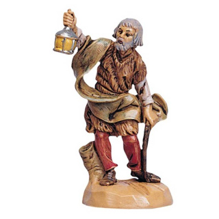 Pastor anciano con farol de resina Belén Fontanini de 6.5 cm
