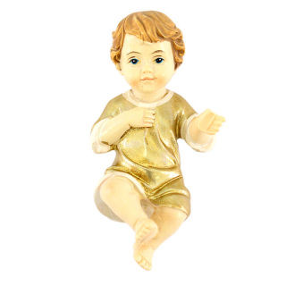 Niño Jesús en resina con vestido dorado 3x6,5 cm