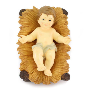 Baby Jesus in cradle colored resin 41 cm