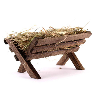 Cuna de madera para Niño Jesús con heno 11x8x15 cm