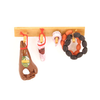 Shelf with hanging cold cuts for nativity scene 6x4 cm