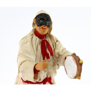 Pulcinella in terracotta vestita con tamburello 18 cm