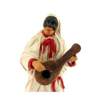 Pulcinella in terracotta vestita con mandolino 14 cm