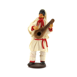 Pulcinella in terracotta vestita con mandolino 14 cm