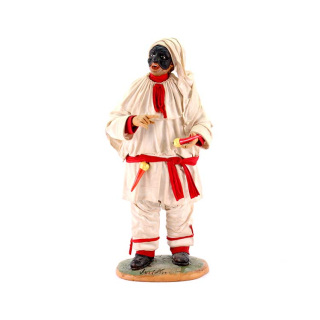 Pulcinella in terracotta vestita con corni 30 cm