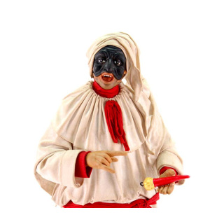 Pulcinella in terracotta vestita con corni 30 cm
