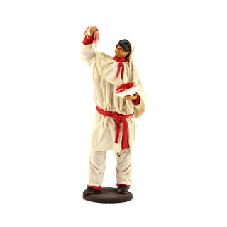 Pulcinella in terracotta vestita con spaghetti 18 cm