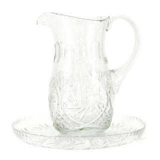 Brocca lavabo  con piatto in cristallo molato 20 cm
