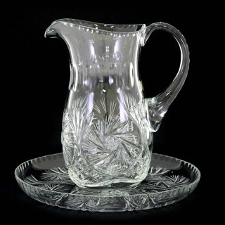 Brocca lavabo  con piatto in cristallo molato 20 cm
