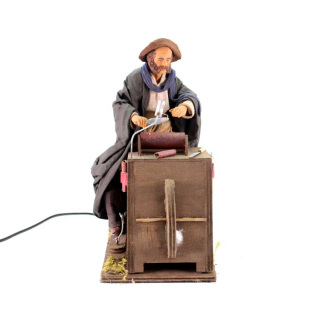 Arrotino con banco in terracotta vestita a movimento 24 cm