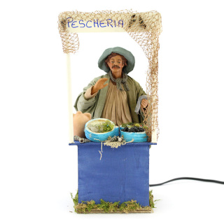 Pescivendolo in terracotta vestita a movimento 24 cm