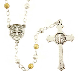Bicolor Metal St. Benedict Rosary Grain 4 mm