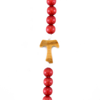 Rosario pulsera madera roja con Tau Cuenta 7 mm