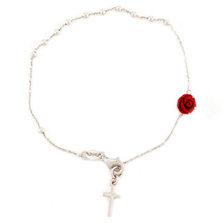 Rosario pulsera plata con rosa roja Cuenta 3 mm