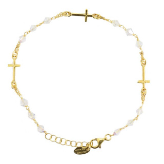 Rosario pulsera plata dorada Cruces swarovski transparente