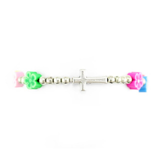 Rosario a bracciale elastico fiori colorati Grano 10 mm