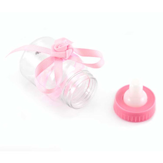 Plastic Baby Bottle Pink Ribbon 9 cm