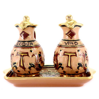 Conjunto Vinajeras de cerámica con Tau Bandeja  18x10 cm